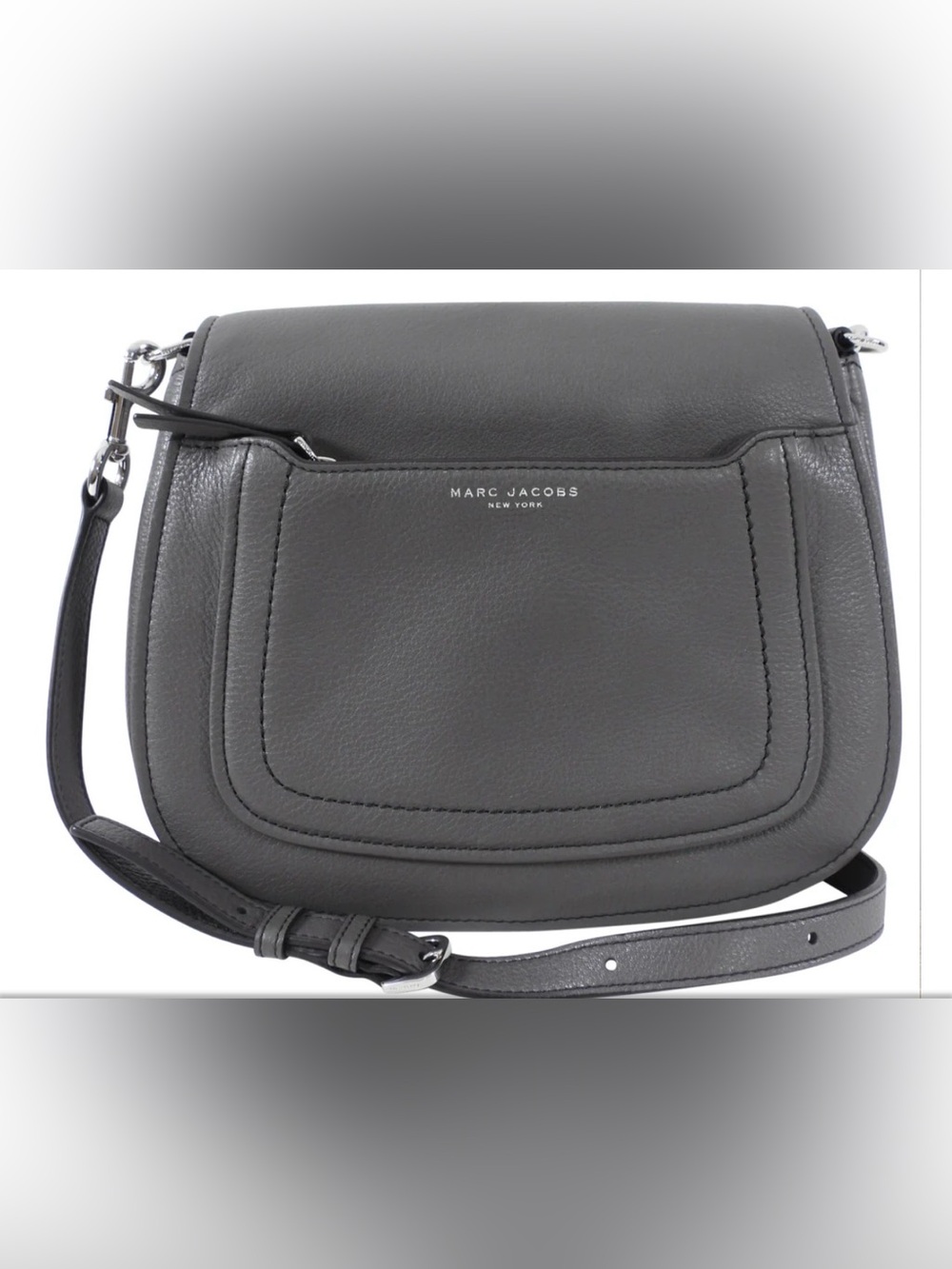 The MARC JACOBS Empire City Gray Pebbled Leather Mini Saddle Crossbody Bag